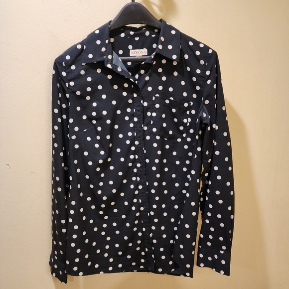 MERONA Polka Dot Black and white button Down Shirt size M - Picture 2 of 10